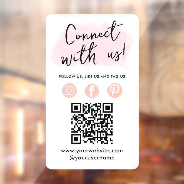 Social Media QR Code Connect With Us Modern Pink Window Cling (Sheet 2)