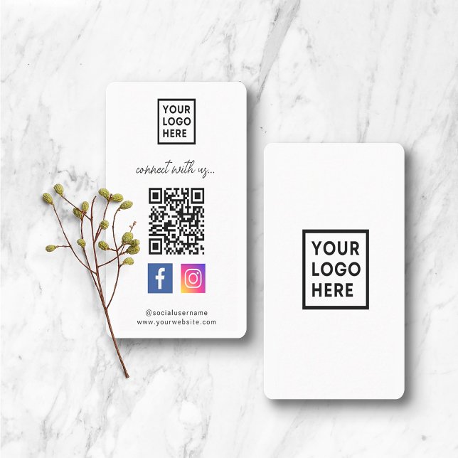 Social Media QR Code Connect with us White Business Card (Creator Uploaded)