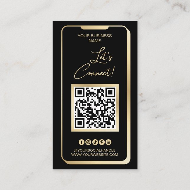 Social Media QR Code Feminine Modern Gold Business Business Card (Front)