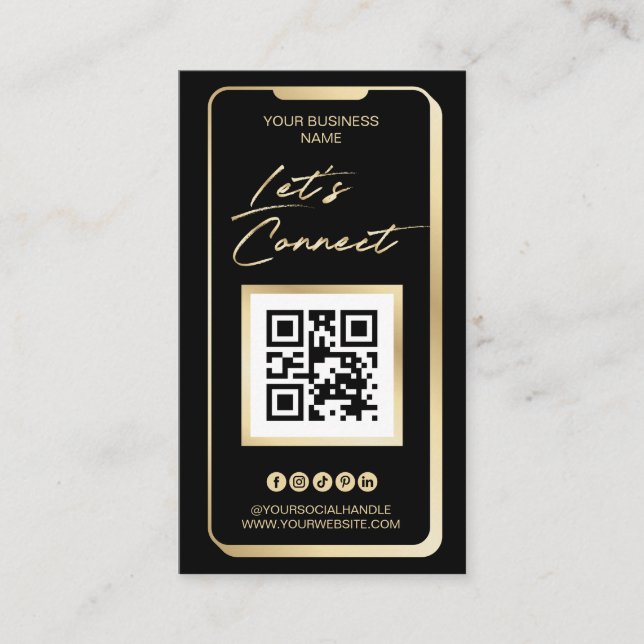 Social Media QR Code Feminine Modern Gold Business Card (Front)