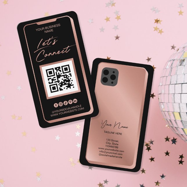 Social Media QR Code Feminine Modern Rose Gold Business Card (Creator Uploaded)