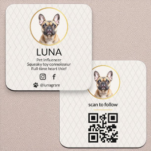  Social Media QR Code Gold Dog Pet Elegant Photo  Square Business Card