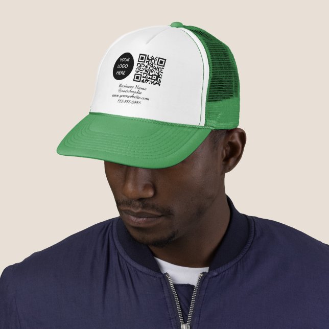 Social media QR Code Green Modern Business Logo Trucker Hat (In Situ)
