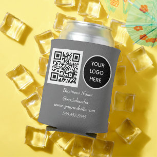 Social media QR Code Grey Business Logo Can Cooler