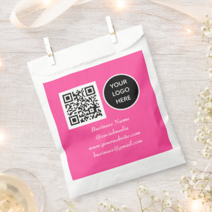 Social media QR Code Hot Pink Business Logo Favour Bags