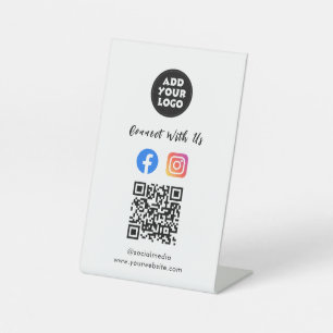 Social Media QR Code Instagram Facebook Tabletop Pedestal Sign