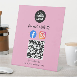Social Media QR Code Instagram Facebook Tabletop Pedestal Sign