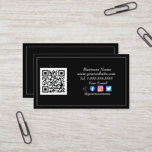 Social media QR Code Logo Black Influencer Modern Business Card