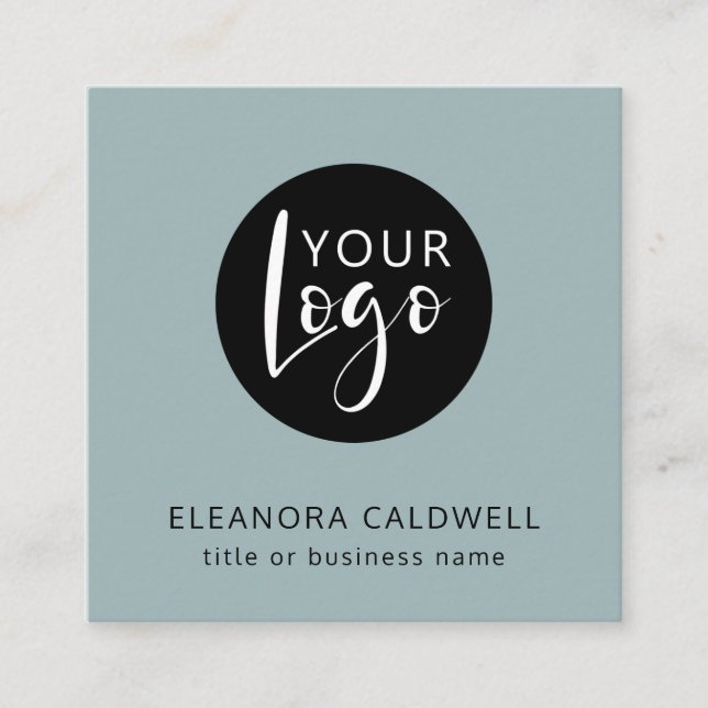 Social Media QR Code Logo Blue-Green Square Business Card (Front)