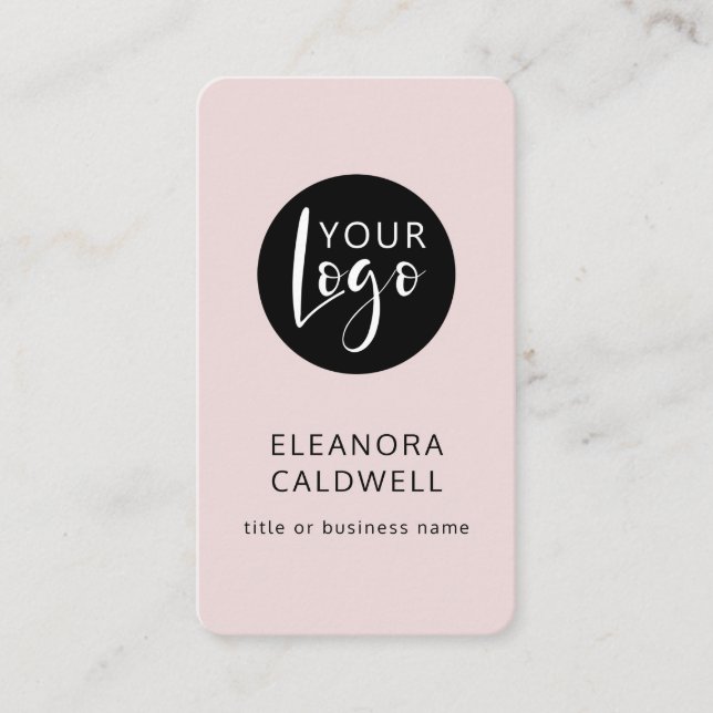 Social Media QR Code Logo Blush Pink Business Card (Front)
