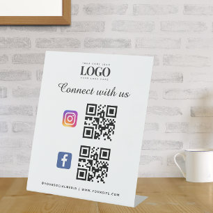 Social Media Qr Code Logo Facebook Instagram White Pedestal Sign