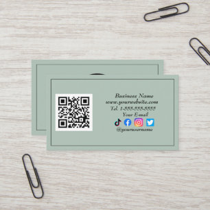 Social media QR Code Logo Influencer Sage Green Business Card