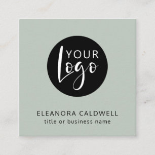 Social Media QR Code Logo Sage Green Square Business Card