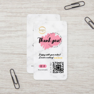 Social Media QR Code Logo Thank You Modern Marble Business Card