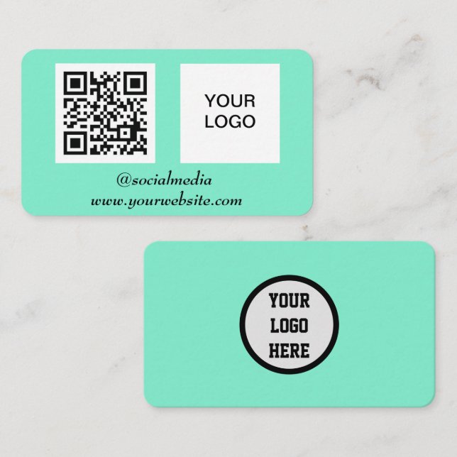 Social media QR Code Mint Green Professional Business Card (Front/Back)