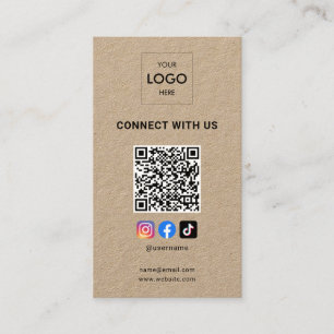 Social Media QR Code Modern Logo Kraft Business Card