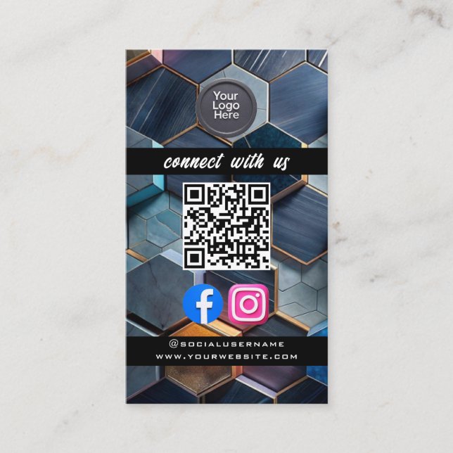 Social Media QR Code Modern Pro Minimalist Sleek B Business Card (Front)