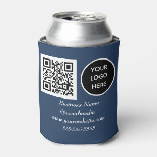 Social media QR Code Navy Blue Business Logo Can Cooler