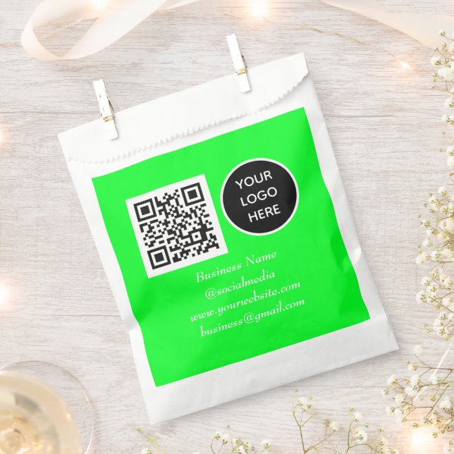 Social media QR Code Neon Green Business Logo Favour Bags (Clipped)