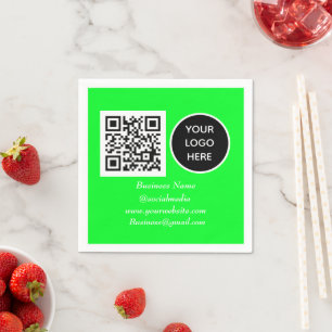 Social media QR Code Neon Green Business Logo Napkin