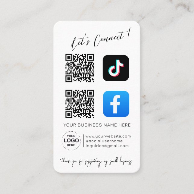 Social Media QR Code – Pink Design Business Card (Front)