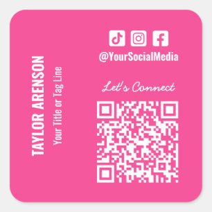 Social Media QR Code Pink Square Sticker