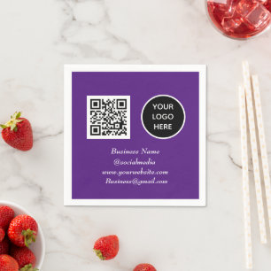 Social media QR Code Purple Modern Business Logo Napkin