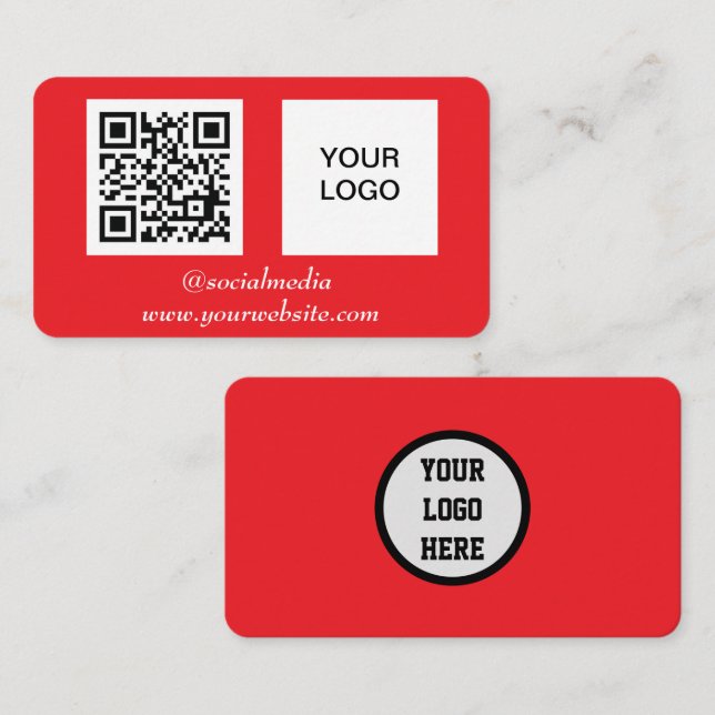 Social media QR Code Red Professional Modern  Business Card (Front/Back)