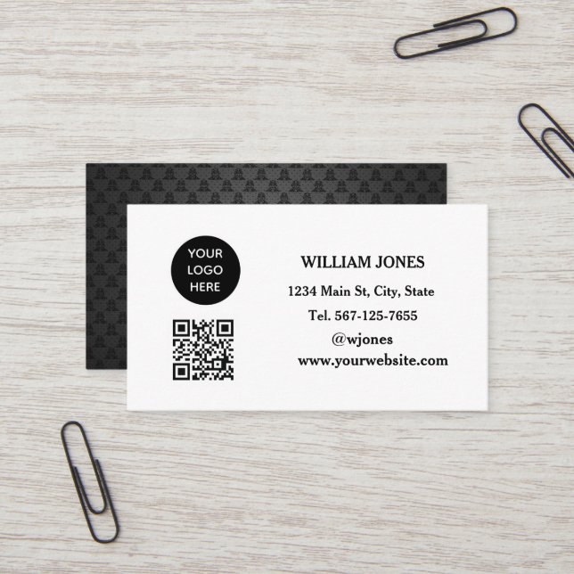 Social media QR Code Scannable Black Luxury Business Card (Front/Back In Situ)