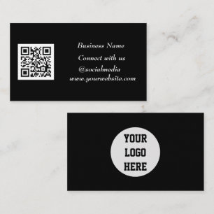 Social media QR Code Scannable Black Professional Business Card