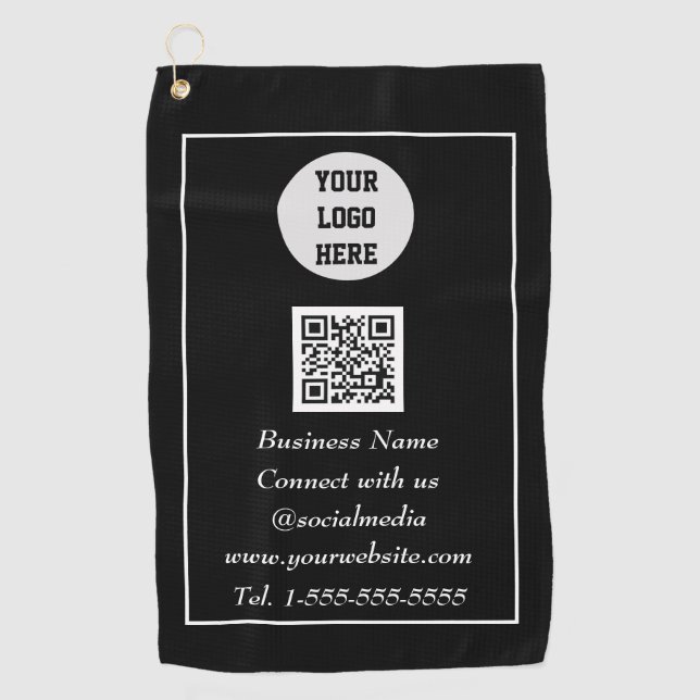 Social media QR Code Scannable Black Professional Golf Towel (Front)