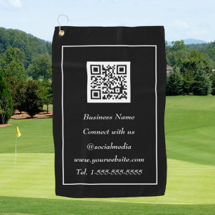 Social media QR Code Scannable Black Professional Golf Towel