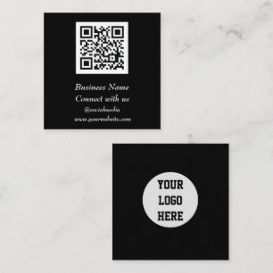 Social media QR Code Scannable Black Professional Square Business Card