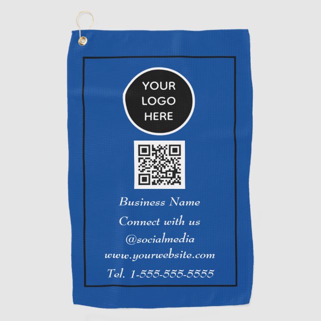 Social media QR Code Scannable Blue Professional Golf Towel (Front)