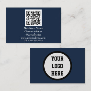 Social media QR Code Scannable Navy Blue Business Card