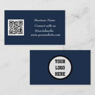 Social media QR Code Scannable Navy Blue Business Card