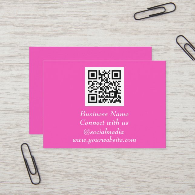 Social media QR Code Scannable Neon Pink Business Card (Front/Back In Situ)