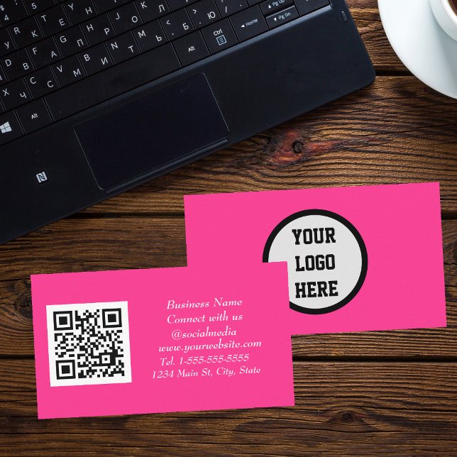 Social media QR Code Scannable Pink Magenta  Business Card (Creator Uploaded)