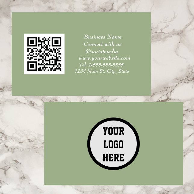 Social media QR Code Scannable Sage Green Business Card (Creator Uploaded)