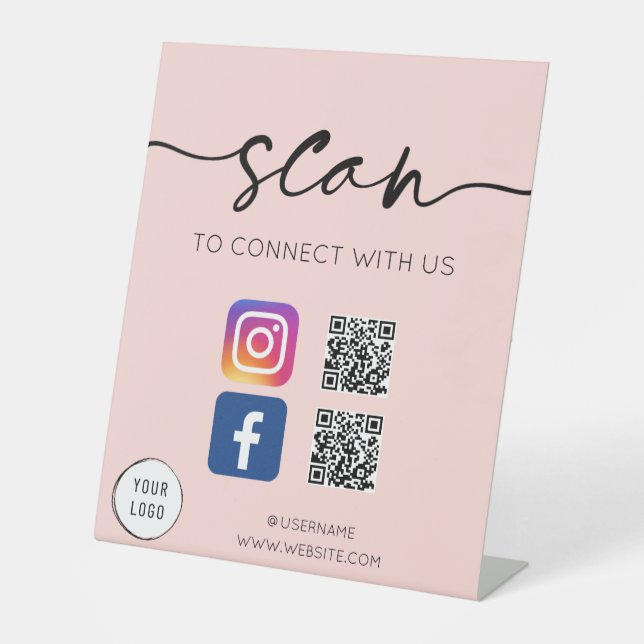 Social Media QR Code Soft Pink Pedestal Sign (Front)