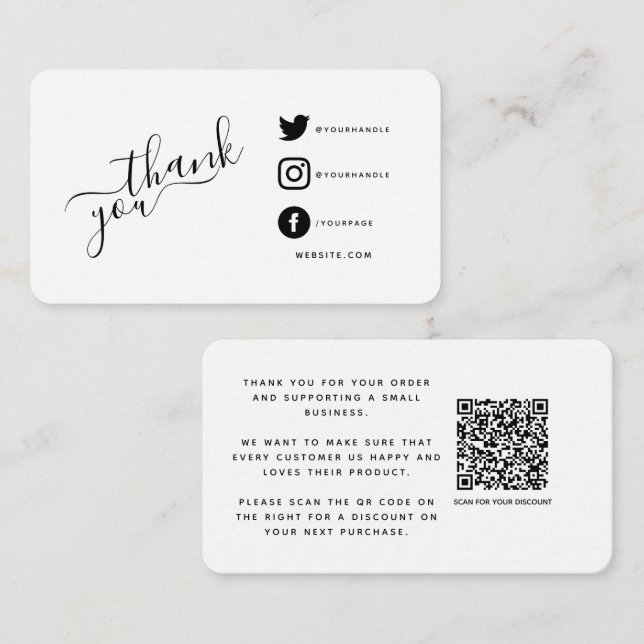 Social media QR code thank you discount Enclosure Card (Front/Back)