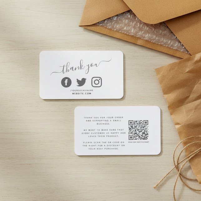 Social media QR code white thank you discount Enclosure Card (Social media QR code white thank you discount Enclosure Card)