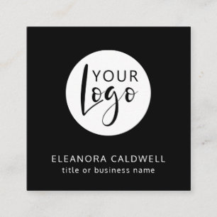 Social Media QR Code Your Logo Black Square Business Card