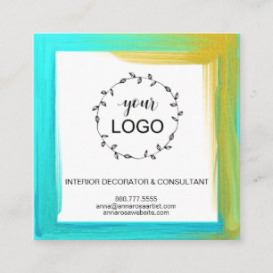 *~* Social Media QR LOGO Bold Colour Square Business Card