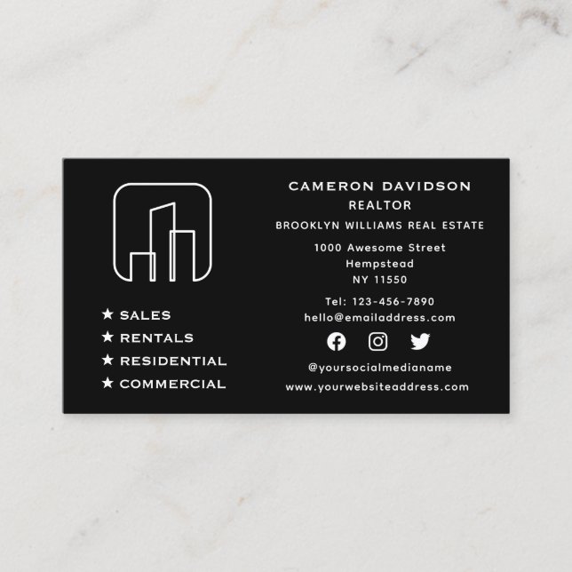 Social Media Real Estate Agent Realtor New Home Business Card (Front)