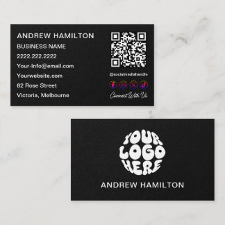 Social Media Scannable QR Code Logo Custom Black Business Card