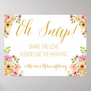 Social media sign   romantic blooms   Gold text