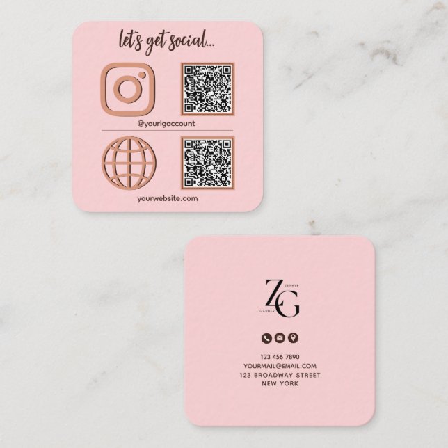 Social Media Sign With QR Code Cute Square Business Card (Front/Back)