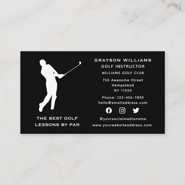 Social Media Sport Coach Male Golf Pro Instructor Business Card (Front)