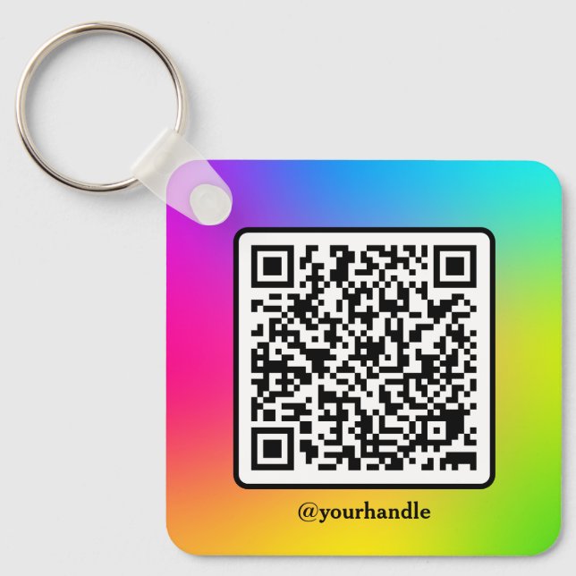 Social Media Square QR Code Aluminum Personalized  Key Ring (Front)